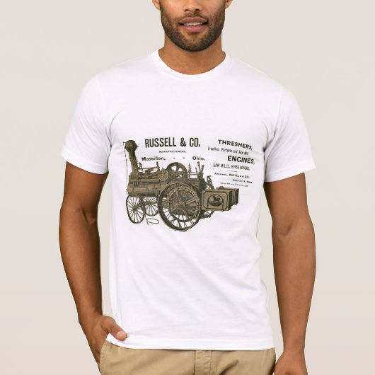 Russell en Co. Stoomtractie Motor boerderij 1889 T-shirt (Voorkant)