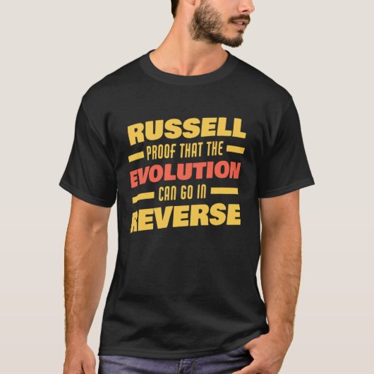Russell Evolution Can Go In Reverse Saying  Russel T-shirt (Voorkant)
