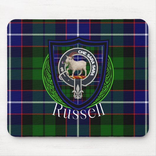 Russell Scottish Clan Tartan and Crest  Muismat (Voorkant)