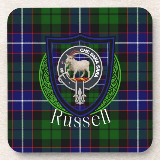 Russell Scottish Clan Tartan & Crest Bier Onderzetter (Voorkant)