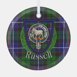 Russell Scottish Clan Tartan & Crest Glas Ornament