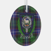 Russell Scottish Clan Tartan & Crest Glas Ornament (Voorkant Rechts)