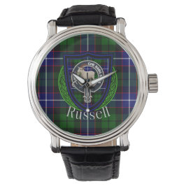 Russell Scottish Clan Tartan & Crest Horloge