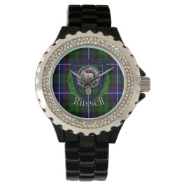 Russell Scottish Clan Tartan & Crest Horloge