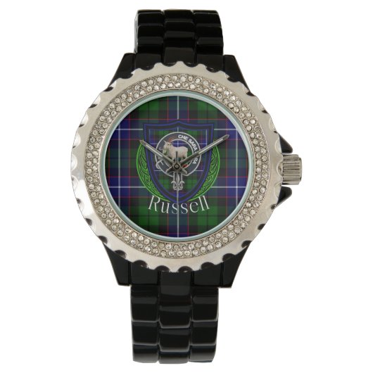 Russell Scottish Clan Tartan & Crest Horloge (Voorkant)