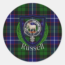 Russell Scottish Clan Tartan & Crest Ronde Sticker