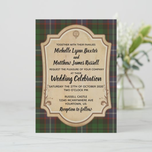 Russell Tartan Wedding Invitation Kaart (Staand voorkant)