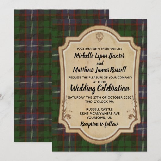 Russell Tartan Wedding Invitation Kaart (Voorkant / Achterkant)
