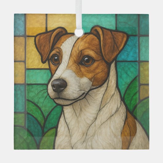 Russell Terrier "Glas in lood" Glas Ornament (Voorkant)