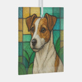 Russell Terrier "Glas in lood" Glas Ornament (Voorkant Rechts)