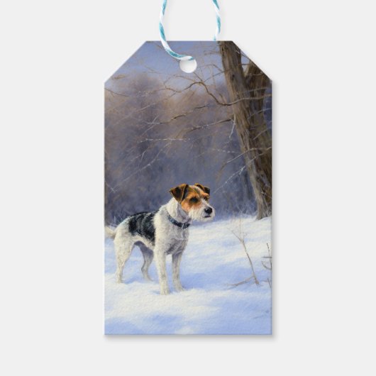 Russell Terrier Laat het Sneeuwen Kerstmis Cadeaulabel (Voorkant)