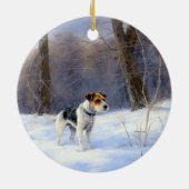 Russell Terrier Laat het sneeuwen Kerstmis Keramisch Ornament (Achterkant)