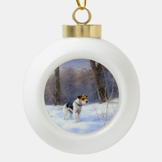 Russell Terrier Laat het sneeuwen Kerstmis Keramische Bal Ornament (Voorkant)
