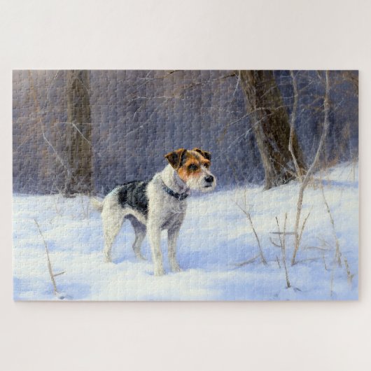 Russell Terrier Laat het Sneeuwen Kerstmis Legpuzzel (Horizontaal)
