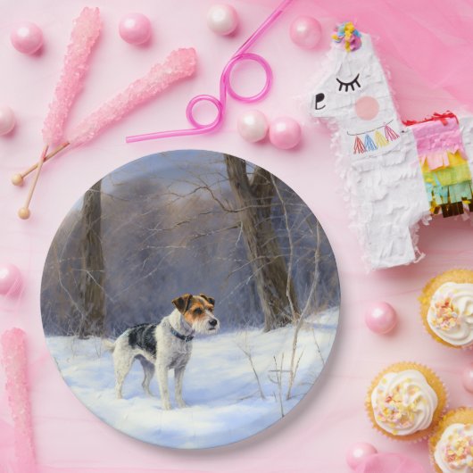 Russell Terrier Laat het sneeuwen Kerstmis Papieren Bordje (Feest)