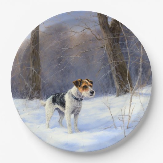 Russell Terrier Laat het sneeuwen Kerstmis Papieren Bordje (Voorkant)