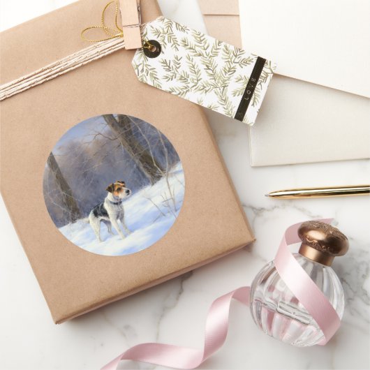 Russell Terrier Laat het sneeuwen Kerstmis Ronde Sticker (Geschenken)