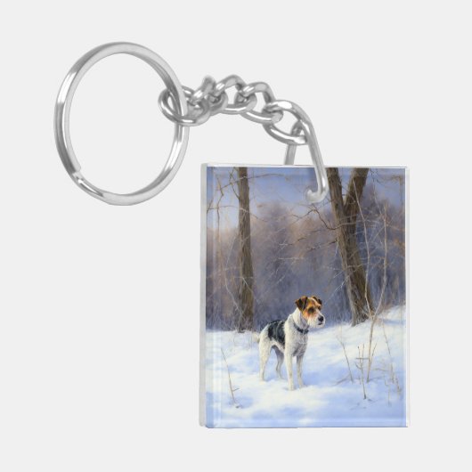 Russell Terrier Laat het sneeuwen Kerstmis Sleutelhanger (Voorkant Links)