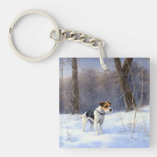 Russell Terrier Laat het sneeuwen Kerstmis Sleutelhanger (Voorkant)