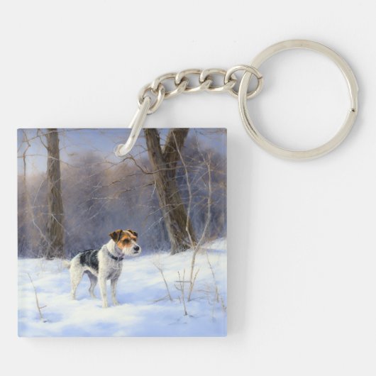 Russell Terrier Laat het sneeuwen Kerstmis Sleutelhanger (Achterkant)