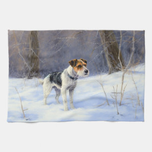 Russell Terrier Laat het sneeuwen Kerstmis Theedoek