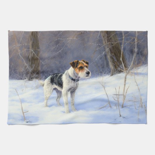 Russell Terrier Laat het sneeuwen Kerstmis Theedoek (Horizontaal)