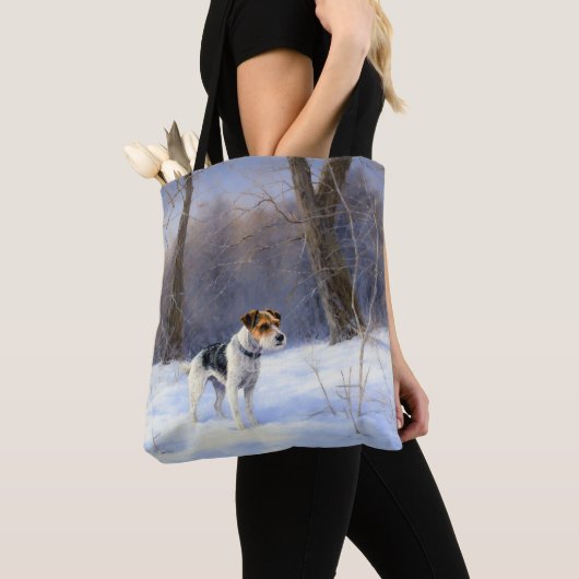 Russell Terrier Laat het sneeuwen Kerstmis Tote Bag (Dichtbij)