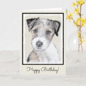 Russell Terrier Rough Painting - Original Dog Art Kaart (Gele Bloem)