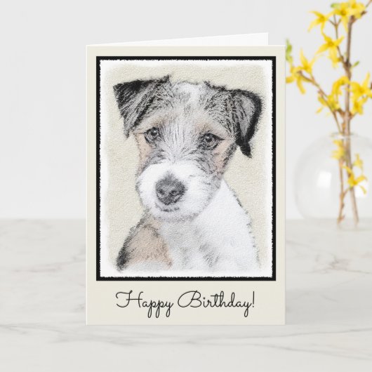 Russell Terrier Rough Painting - Original Dog Art Kaart (Gele Bloem)