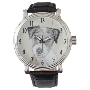 Russell Terrier Ruw Schilderij - Originele Honden Horloge