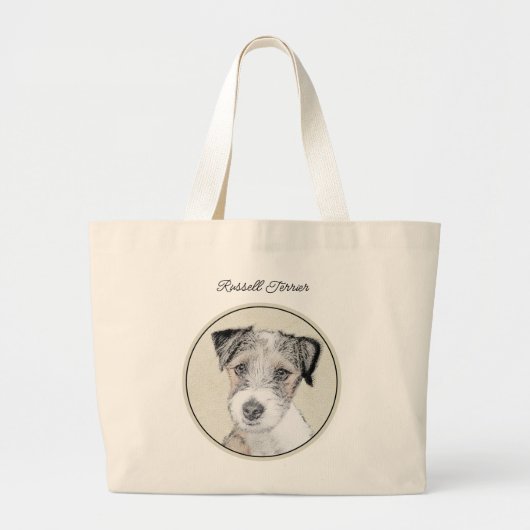 Russell Terrier Schilderen Rough Original Dog Art Grote Tote Bag (Voorkant)