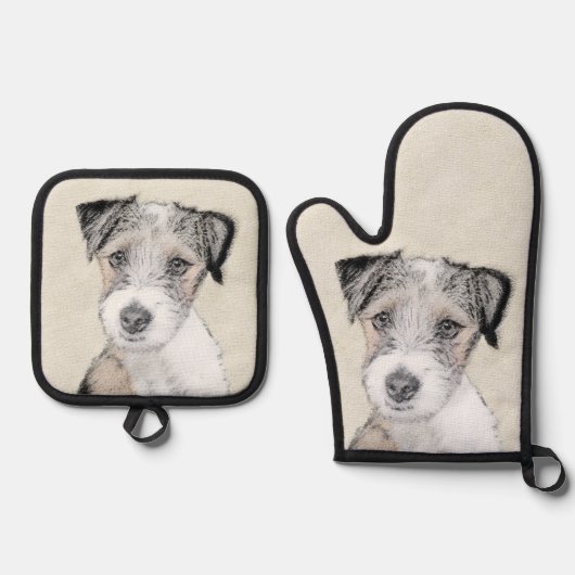 Russell Terrier Schilderen Rough Original Dog Art Ovenwant & Pannenlap Set (Voorkant)