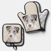 Russell Terrier Schilderen Rough Original Dog Art Ovenwant & Pannenlap Set (Voorkant / Achterkant)