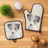 Russell Terrier Schilderen Rough Original Dog Art Ovenwant & Pannenlap Set (Top down)