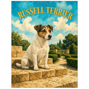 Russell Terrier, Vintage Watercolor Honden Kunst Briefkaart