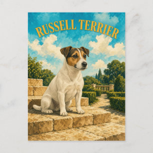 Russell Terrier, Vintage Watercolor Honden Kunst Briefkaart