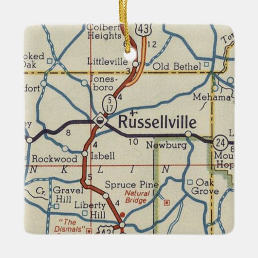Russellville AL Map Keramisch Ornament (Voorkant)