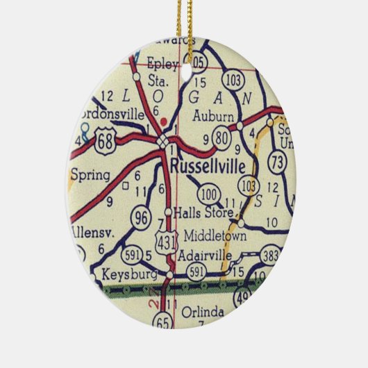 Russellville KY  Map Keramisch Ornament (Rechts)