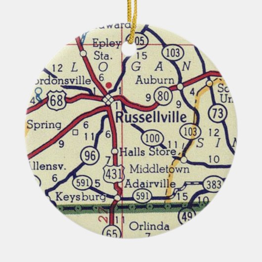 Russellville KY  Map Keramisch Ornament (Voorkant)