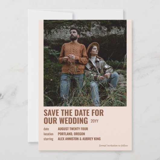 Russet & Amandelroze Hipster Film Poster Foto Save The Date (Voorkant)