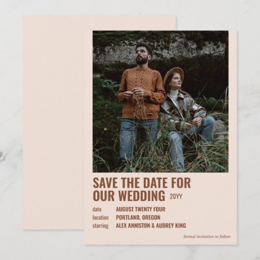 Russet & Amandelroze Hipster Film Poster Foto Save The Date (Voorkant / Achterkant)