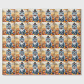 Russian Blue Cat Autumn verlaat Thanksgiving kunst Cadeaupapier (Vlak)