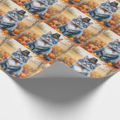 Russian Blue Cat Autumn verlaat Thanksgiving kunst Cadeaupapier (Hoek)