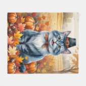 Russian Blue Cat Autumn verlaat Thanksgiving kunst Fleece Deken (Voorkant (Horizontaal))