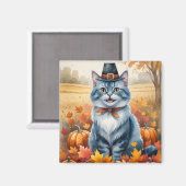 Russian Blue Cat Autumn verlaat Thanksgiving kunst Magneet (Voorkant / Achterkant)