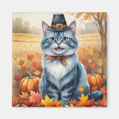 Russian Blue Cat Autumn verlaat Thanksgiving kunst Magneet (Voorkant)
