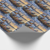 Russian Blue Cat Christmas Boat Holiday Cadeaupapier (Hoek)