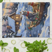 Russian Blue Cat Christmas Boat Holiday Theedoek (Gevouwen)