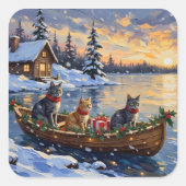 Russian Blue Cat Christmas Boat Holiday Vierkante Sticker (Voorkant)