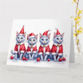 Russian Blue Cat Christmas Dress Santa Hat Kaart (Gele Bloem)